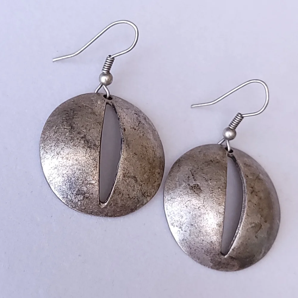 Silver Tone Disc Earrings